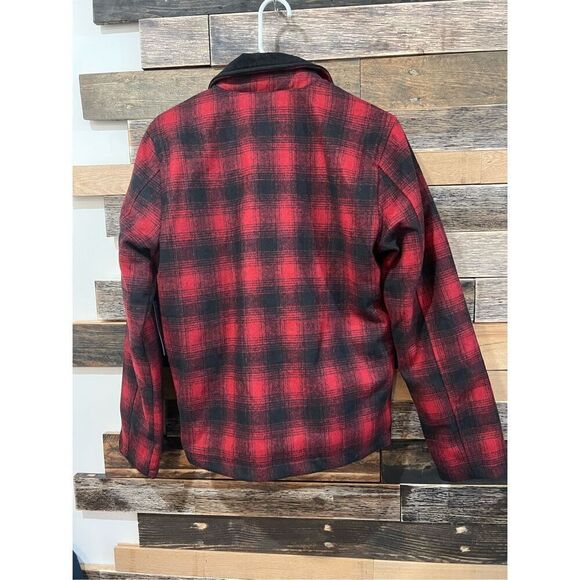 BLEECKER & BROAD NEW YORK NWT Men's Red & Black Plaid Zipper Coat jacket Sz XS - Picture 2 of 5